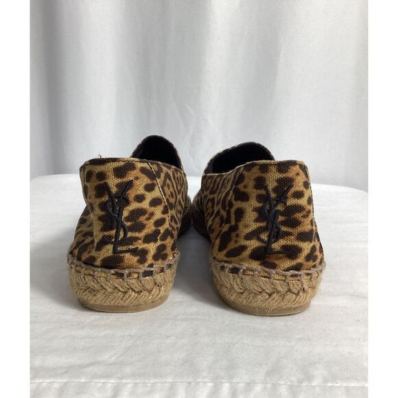 Saint Laurent Logo Leopard Print Espadrille Flats in Brown Canvas - Picture 10 of 10